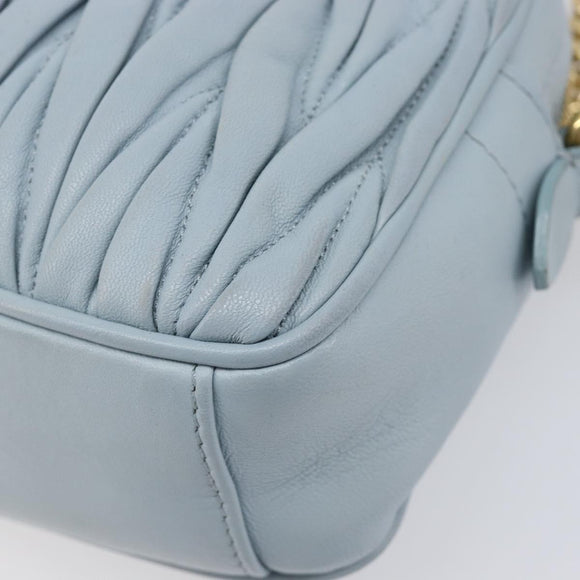 Miu Miu Matelasse Chain Shoulder Bag Leather Light Blue Gold Auth 214150