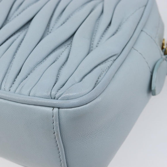 Miu Miu Matelasse Chain Shoulder Bag Leather Light Blue Gold Auth 214150