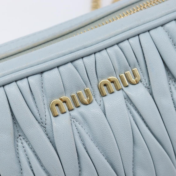 Miu Miu Matelasse Chain Shoulder Bag Leather Light Blue Gold Auth 214150