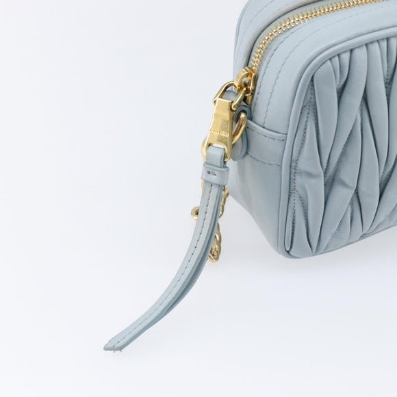 Miu Miu Matelasse Chain Shoulder Bag Leather Light Blue Gold Auth 214150
