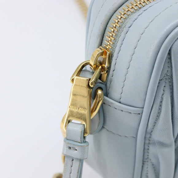Miu Miu Matelasse Chain Shoulder Bag Leather Light Blue Gold Auth 214150