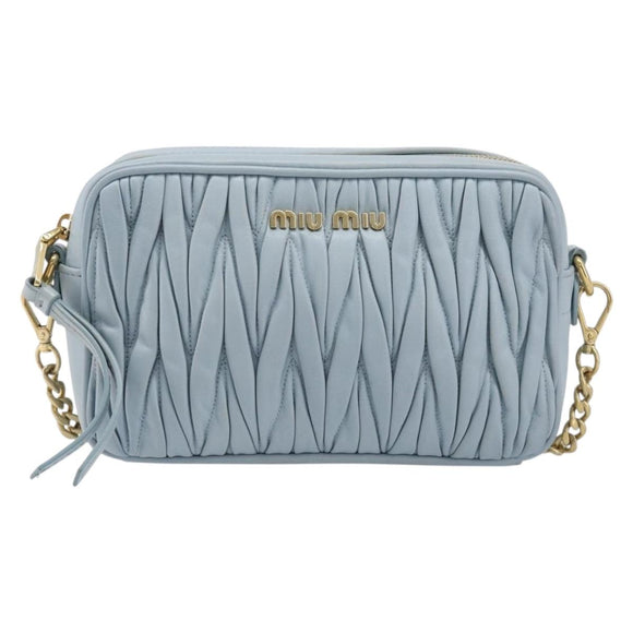 Miu Miu Matelasse Chain Shoulder Bag Leather Light Blue Gold Auth 214150