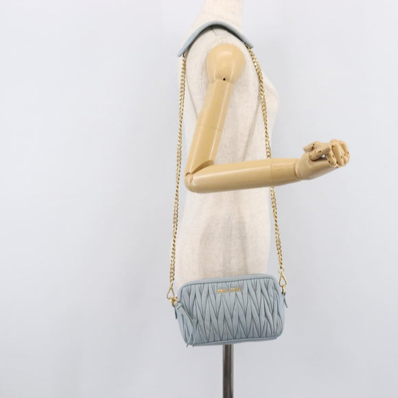 Miu Miu Matelasse Chain Shoulder Bag Leather Light Blue Gold Auth 214150