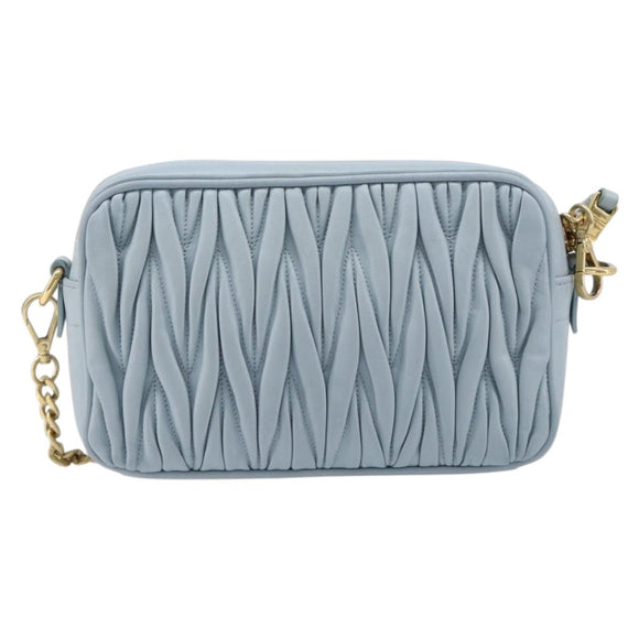 Miu Miu Matelasse Chain Shoulder Bag Leather Light Blue Gold Auth 214150