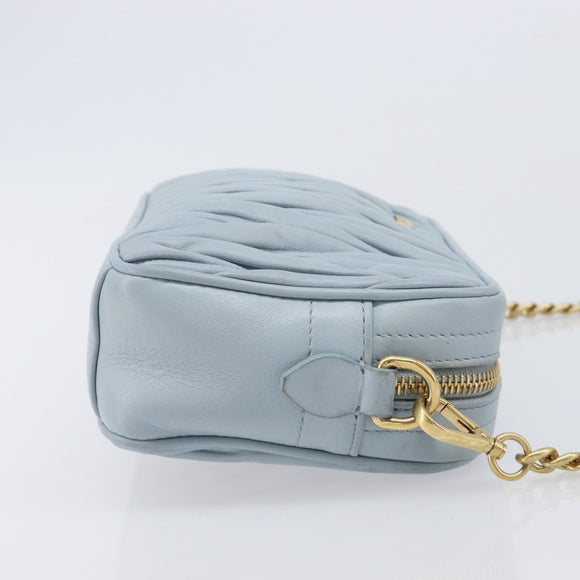 Miu Miu Matelasse Chain Shoulder Bag Leather Light Blue Gold Auth 214150