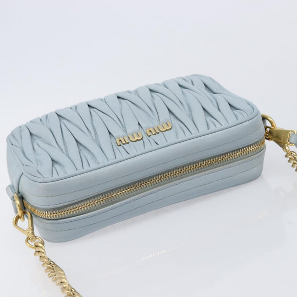 Miu Miu Matelasse Chain Shoulder Bag Leather Light Blue Gold Auth 214150