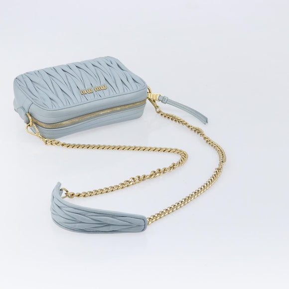 Miu Miu Matelasse Chain Shoulder Bag Leather Light Blue Gold Auth 214150