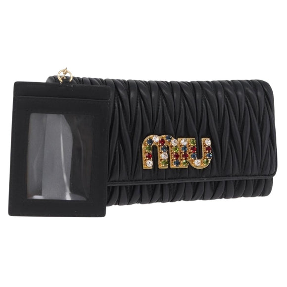 Miu Miu Matelasse Long Wallet Leather Black Gold Auth 214151A