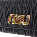 Miu Miu Matelasse Long Wallet Leather Black Gold Auth 214151A-12