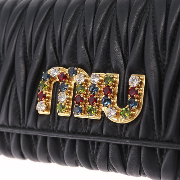Miu Miu Matelasse Long Wallet Leather Black Gold Auth 214151A