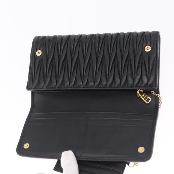 Miu Miu Matelasse Long Wallet Leather Black Gold Auth 214151A