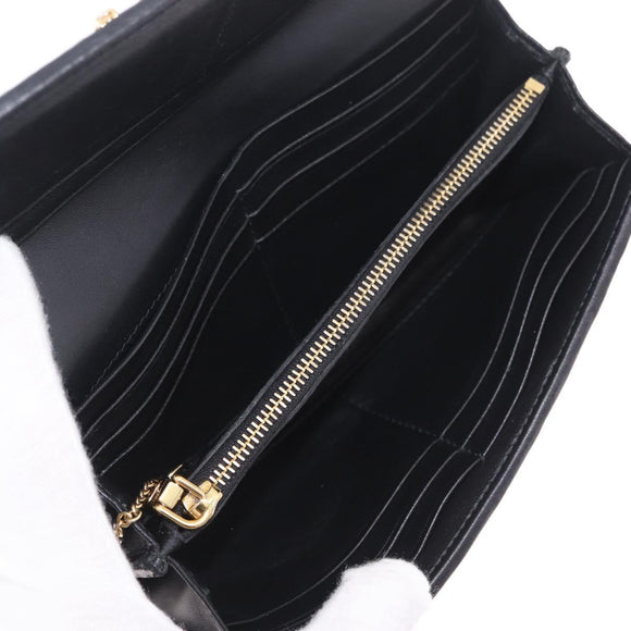 Miu Miu Matelasse Long Wallet Leather Black Gold Auth 214151A