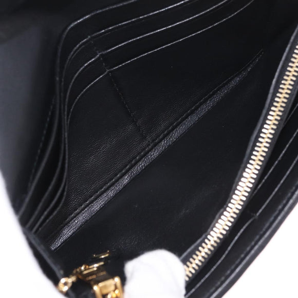 Miu Miu Matelasse Long Wallet Leather Black Gold Auth 214151A
