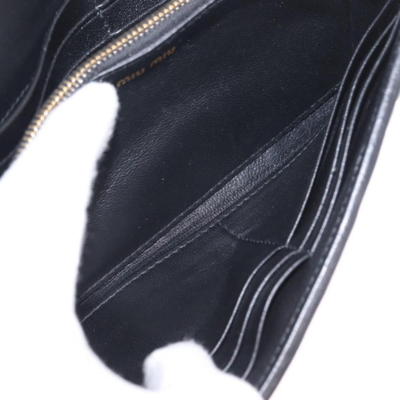 Miu Miu Matelasse Long Wallet Leather Black Gold Auth 214151A
