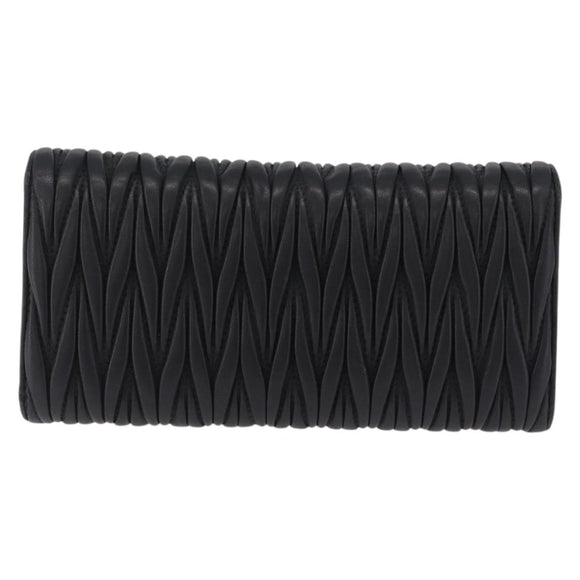 Miu Miu Matelasse Long Wallet Leather Black Gold Auth 214151A