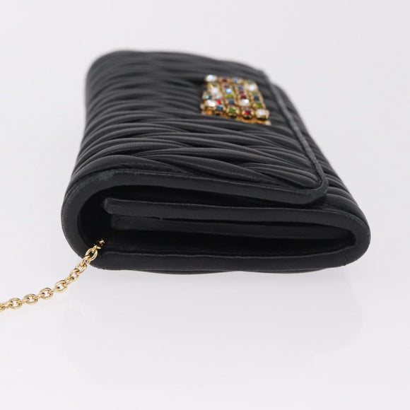 Miu Miu Matelasse Long Wallet Leather Black Gold Auth 214151A