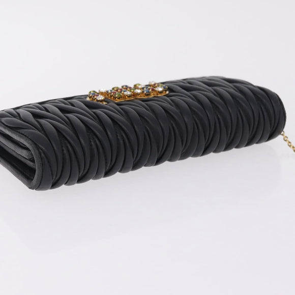 Miu Miu Matelasse Long Wallet Leather Black Gold Auth 214151A