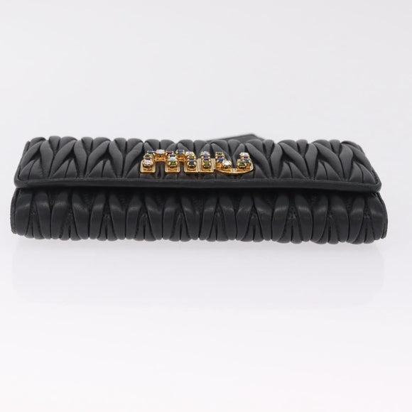 Miu Miu Matelasse Long Wallet Leather Black Gold Auth 214151A
