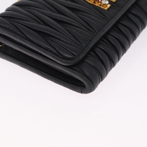 Miu Miu Matelasse Long Wallet Leather Black Gold Auth 214151A