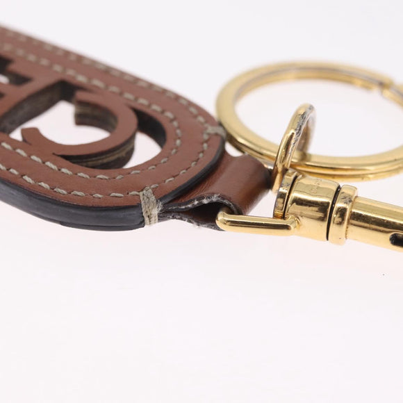 CELINE Key Holder Leather Brown Gold Auth 214192