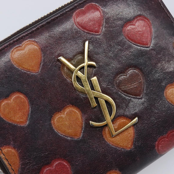 Saint Laurent Wallet Leather Bordeaux Gold Auth 214202A