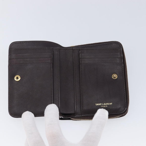 Saint Laurent Wallet Leather Bordeaux Gold Auth 214202A
