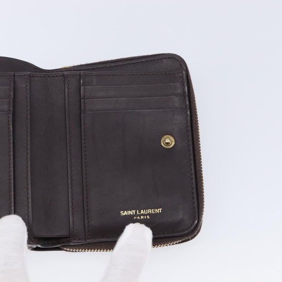 Saint Laurent Wallet Leather Bordeaux Gold Auth 214202A