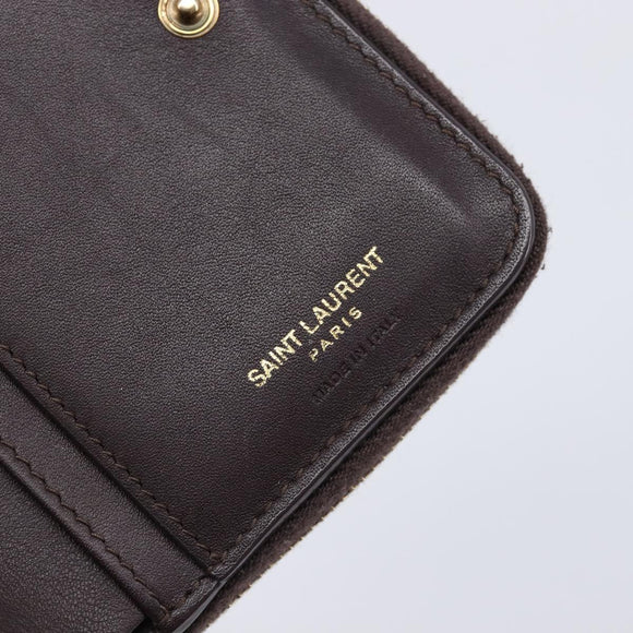 Saint Laurent Wallet Leather Bordeaux Gold Auth 214202A