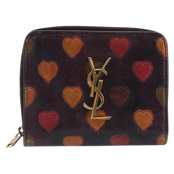 Saint Laurent Wallet Leather Bordeaux Gold Auth 214202A