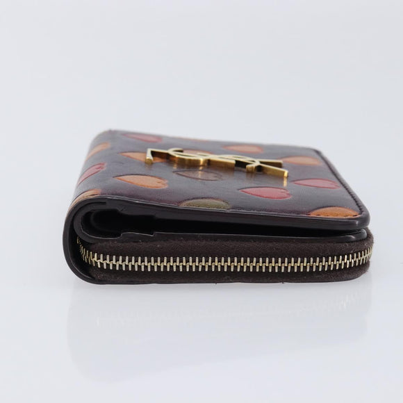 Saint Laurent Wallet Leather Bordeaux Gold Auth 214202A