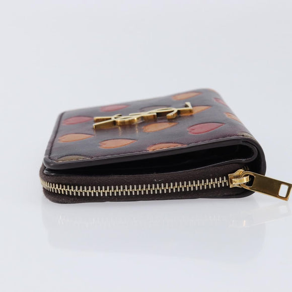 Saint Laurent Wallet Leather Bordeaux Gold Auth 214202A