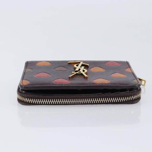 Saint Laurent Wallet Leather Bordeaux Gold Auth 214202A