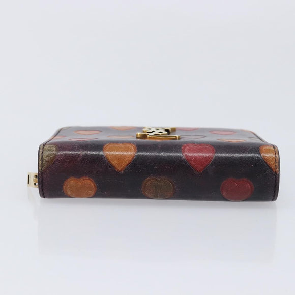 Saint Laurent Wallet Leather Bordeaux Gold Auth 214202A