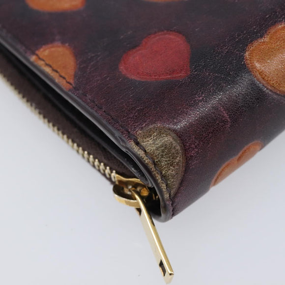 Saint Laurent Wallet Leather Bordeaux Gold Auth 214202A