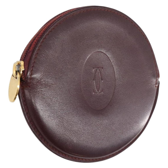 Cartier Must Line Coin Purse Leather Bordeaux Gold Auth 214203A