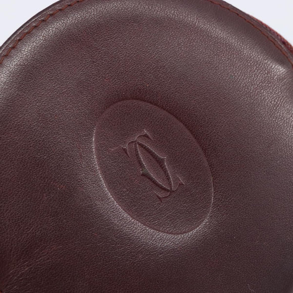 Cartier Must Line Coin Purse Leather Bordeaux Gold Auth 214203A