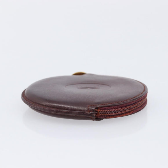 Cartier Must Line Coin Purse Leather Bordeaux Gold Auth 214203A