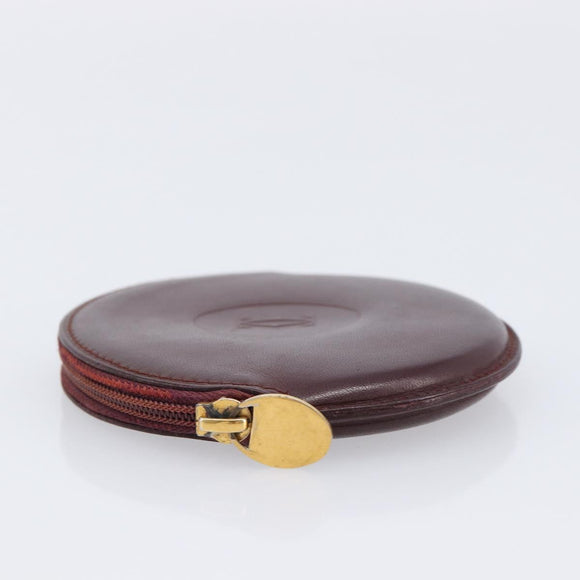 Cartier Must Line Coin Purse Leather Bordeaux Gold Auth 214203A