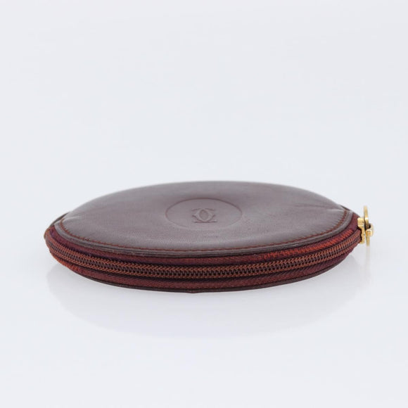 Cartier Must Line Coin Purse Leather Bordeaux Gold Auth 214203A