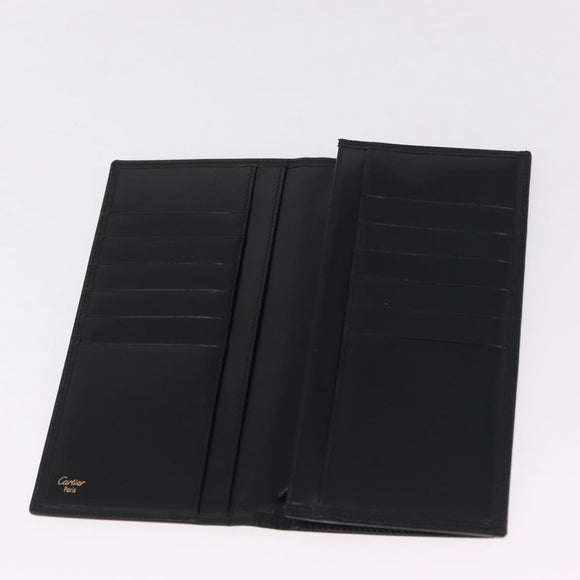 Cartier Must Line Long Wallet Leather Black Gold Auth 214204V