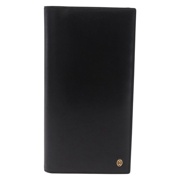 Cartier Must Line Long Wallet Leather Black Gold Auth 214204V