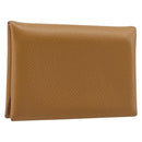 HERMES Calvi Duo Coin Purse Leather Beige Auth 214205M-1