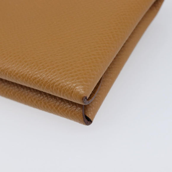 HERMES Calvi Duo Coin Purse Leather Beige Auth 214205M
