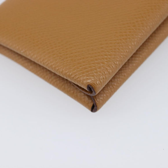 HERMES Calvi Duo Coin Purse Leather Beige Auth 214205M