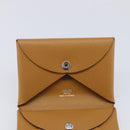 HERMES Calvi Duo Coin Purse Leather Beige Auth 214205M-13
