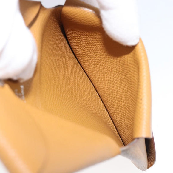 HERMES Calvi Duo Coin Purse Leather Beige Auth 214205M