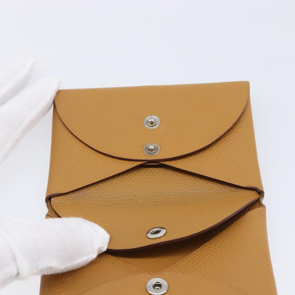 HERMES Calvi Duo Coin Purse Leather Beige Auth 214205M