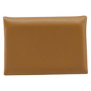 HERMES Calvi Duo Coin Purse Leather Beige Auth 214205M-2