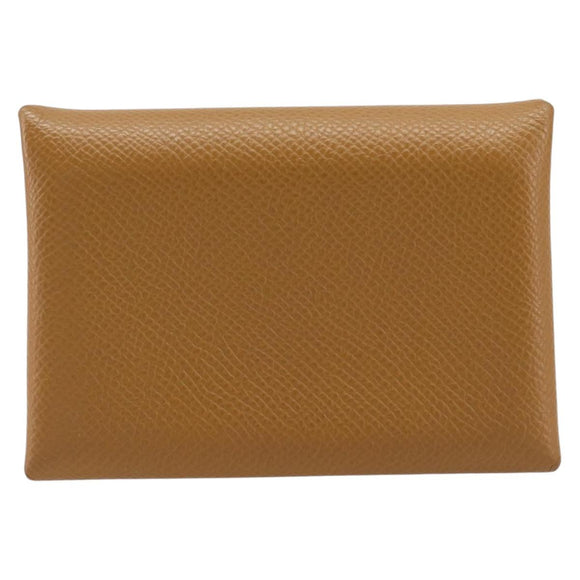 HERMES Calvi Duo Coin Purse Leather Beige Auth 214205M