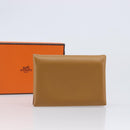 HERMES Calvi Duo Coin Purse Leather Beige Auth 214205M-23